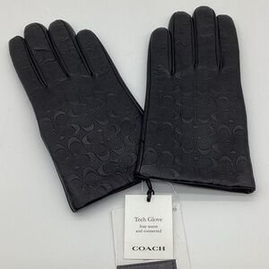 2150. Coach Black Leather Signature Insignia Gloves Size XS/S